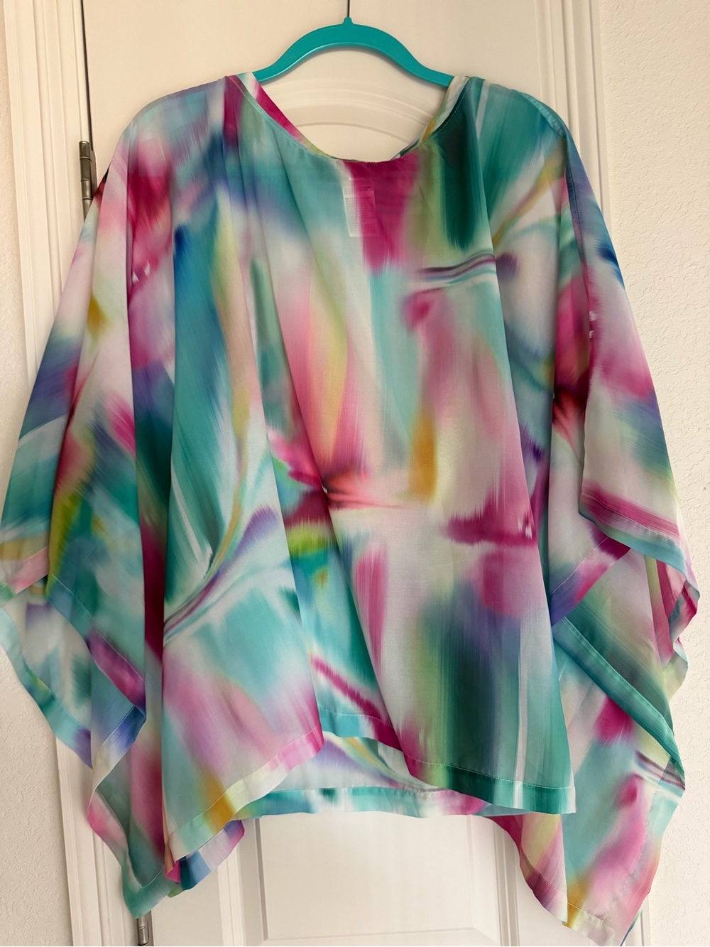 Chico's Pastel Tie-Dye Poncho in Pink & Aqua